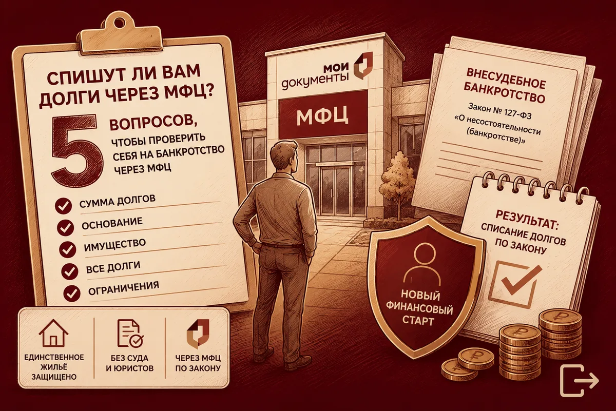 Спишут ли вам долги бесплатно: 5 вопросов для самопроверки на банкротство через МФЦ