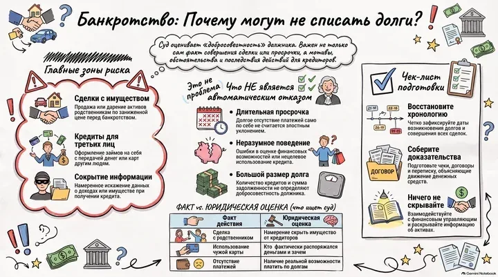 Какие действия должника могут помешать списанию долгов при банкротстве