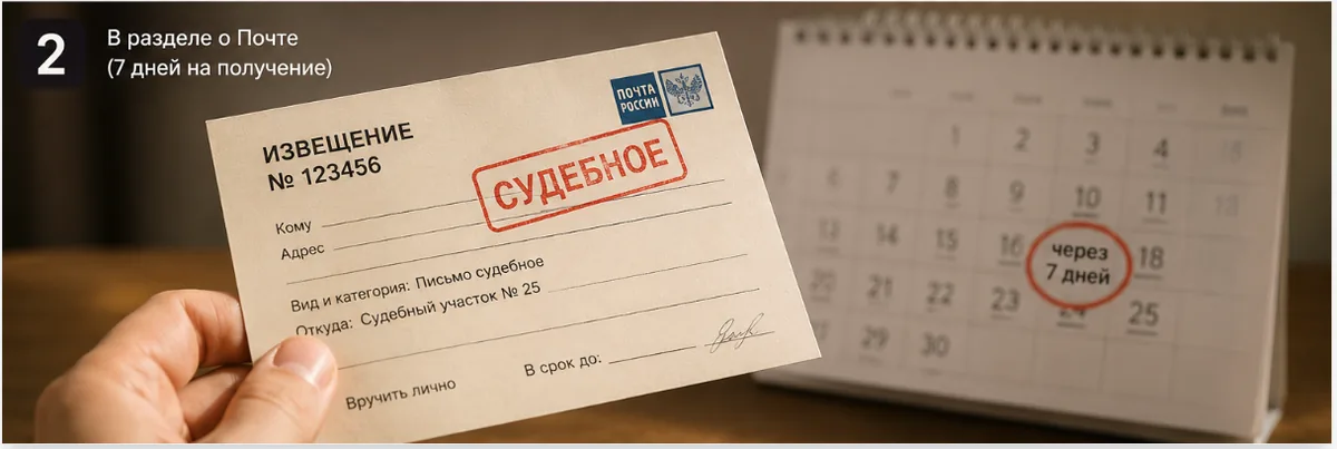 Почтовое извещение с пометкой «Судебное»